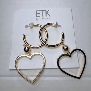 Ettika Heart and Loop Gold Earrings Romantic Feminine Y2K Coquette Barbiecore